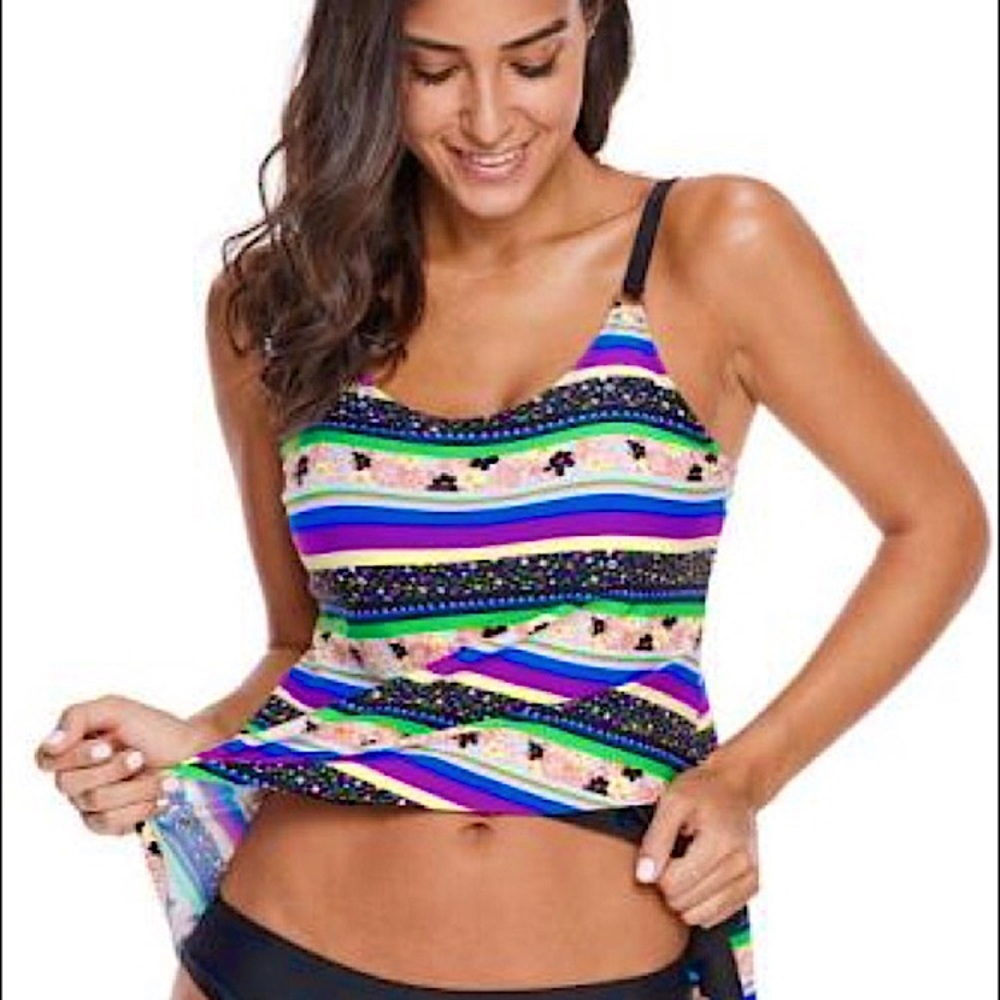 🟢2 FOR $15❣️SALE! Colorful Tankini Top *NEW *Top Only *Medium *Asymmetrical Hem - Picture 16 of 16